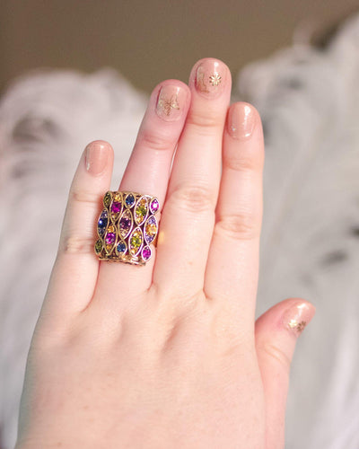 Vintage Colorful Rhinestone Statement Ring by West Germany - Vintage Meet Modern Vintage Jewelry - Chicago, Illinois - #oldhollywoodglamour #vintagemeetmodern #designervintage #jewelrybox #antiquejewelry #vintagejewelry