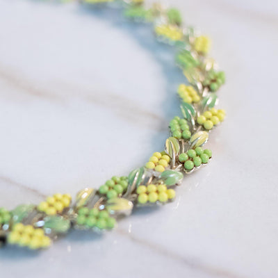 Vintage Coro Shades of Green Beaded Leaf Necklace by Coro - Vintage Meet Modern Vintage Jewelry - Chicago, Illinois - #oldhollywoodglamour #vintagemeetmodern #designervintage #jewelrybox #antiquejewelry #vintagejewelry