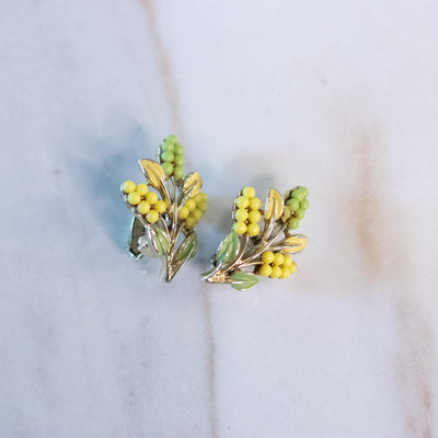 Vintage Coro Yellow and Green Beaded Flower Earrings by Coro - Vintage Meet Modern Vintage Jewelry - Chicago, Illinois - #oldhollywoodglamour #vintagemeetmodern #designervintage #jewelrybox #antiquejewelry #vintagejewelry