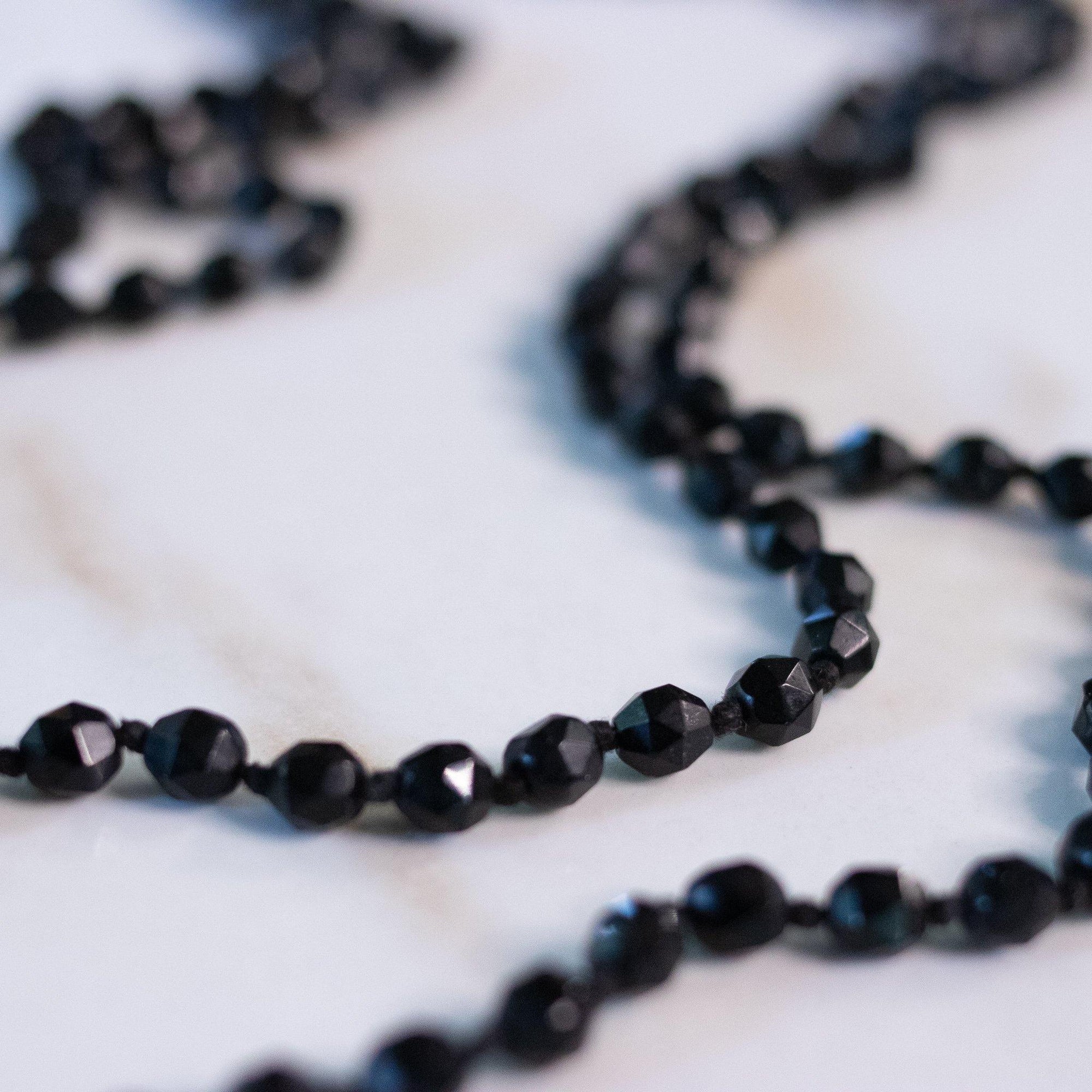 Vintage Czech Hand-Knotted Jet Glass Bead Flapper Necklace by Czech - Vintage Meet Modern Vintage Jewelry - Chicago, Illinois - #oldhollywoodglamour #vintagemeetmodern #designervintage #jewelrybox #antiquejewelry #vintagejewelry