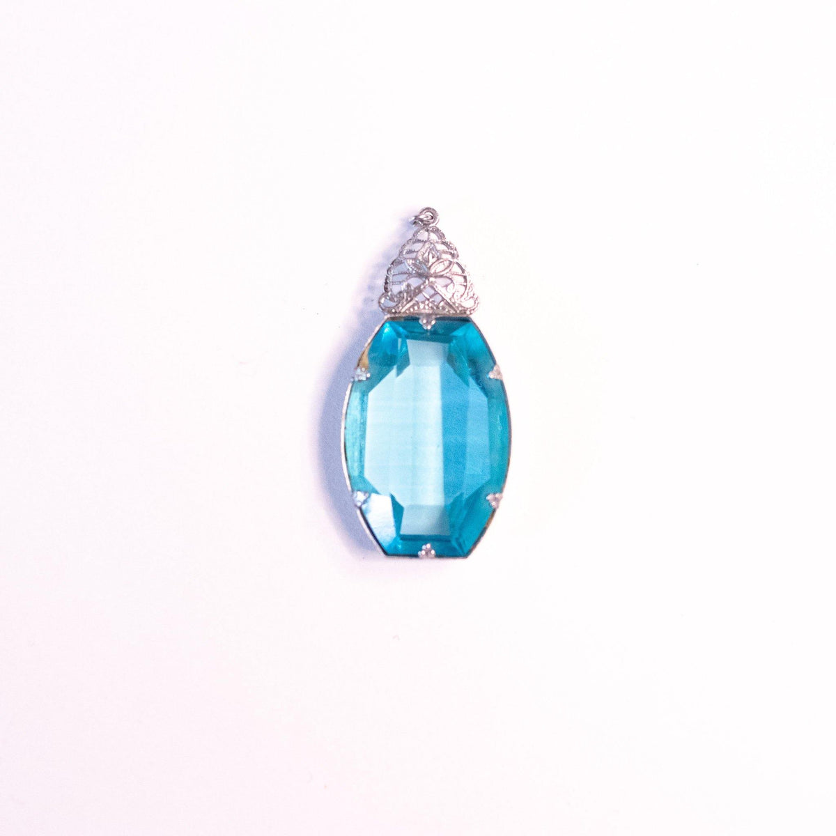 Vintage Edwardian Blue Crystal and Filigree Pendant Necklace