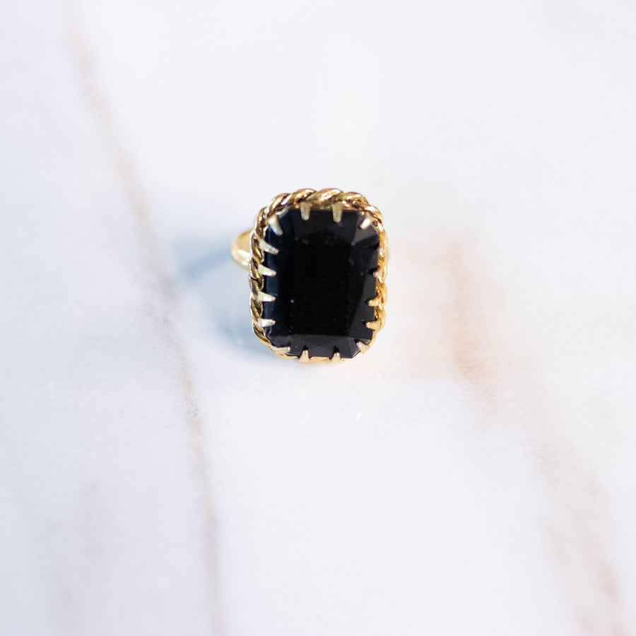 Vintage Emerald Cut Jet Cocktail Ring by West Germany - Vintage Meet Modern Vintage Jewelry - Chicago, Illinois - #oldhollywoodglamour #vintagemeetmodern #designervintage #jewelrybox #antiquejewelry #vintagejewelry