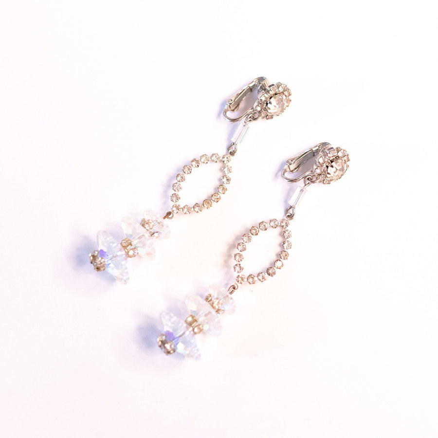 Vintage Faceted Aurora Borealis Dangling Statement Earrings by Unsigned Beauty - Vintage Meet Modern Vintage Jewelry - Chicago, Illinois - #oldhollywoodglamour #vintagemeetmodern #designervintage #jewelrybox #antiquejewelry #vintagejewelry