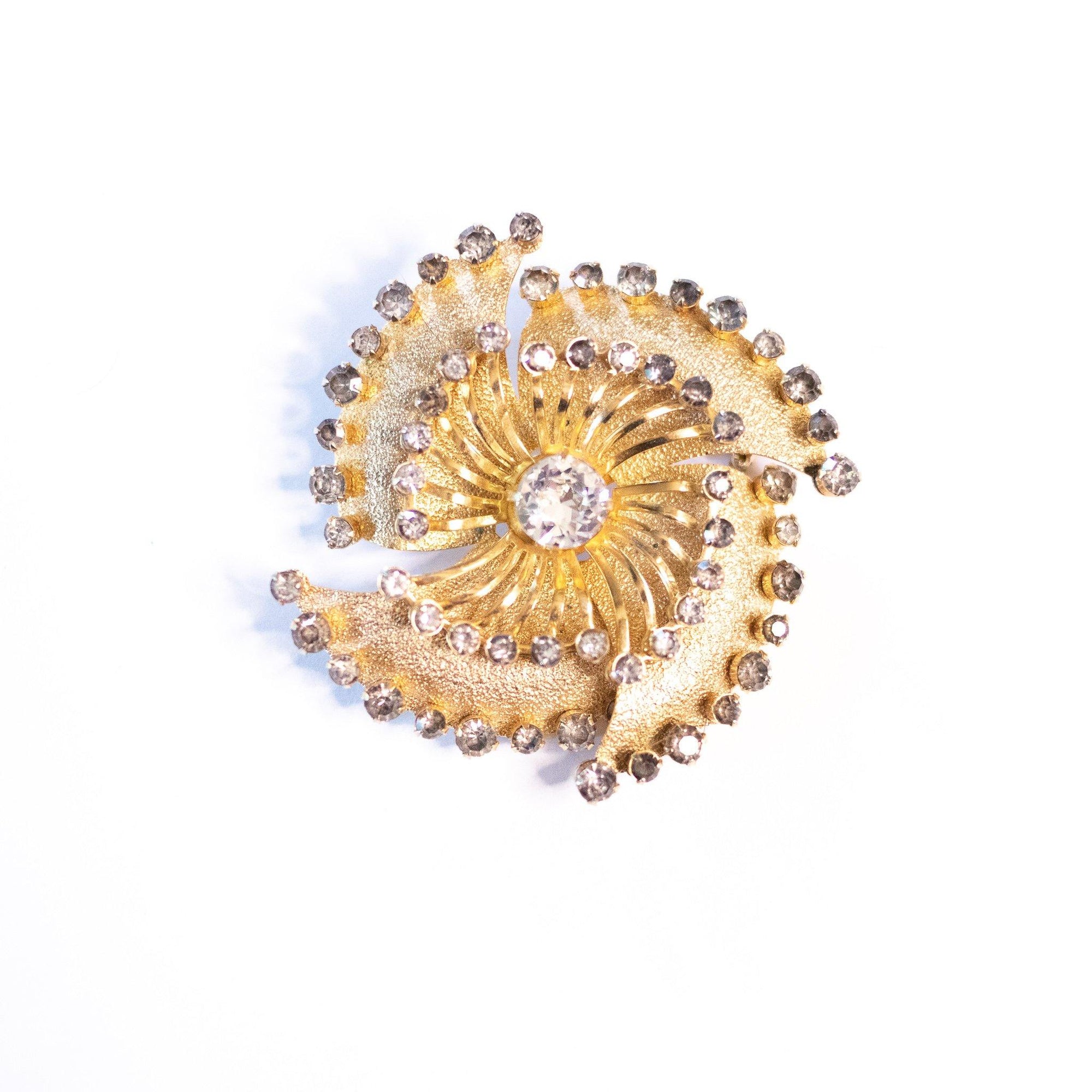 Vintage Kramer NY Smoked Rhinestone and Diamante Crystal Pinwheel Brooch by Kramer NY - Vintage Meet Modern Vintage Jewelry - Chicago, Illinois - #oldhollywoodglamour #vintagemeetmodern #designervintage #jewelrybox #antiquejewelry #vintagejewelry