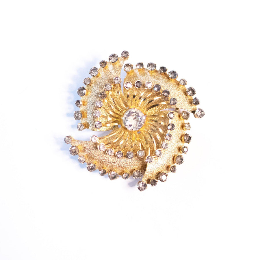 Vintage Kramer NY Smoked Rhinestone and Diamante Crystal Pinwheel Brooch by Kramer NY - Vintage Meet Modern Vintage Jewelry - Chicago, Illinois - #oldhollywoodglamour #vintagemeetmodern #designervintage #jewelrybox #antiquejewelry #vintagejewelry