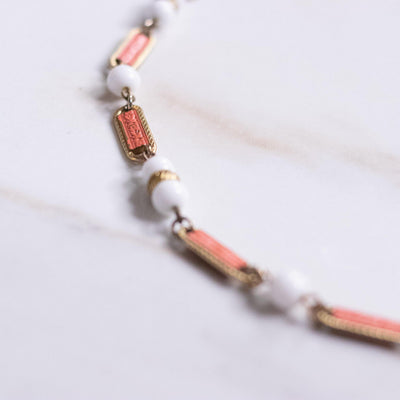 Vintage Les Bernard Victorian Revival Milk Glass and Bookchain Style Necklace by Les Bernard - Vintage Meet Modern Vintage Jewelry - Chicago, Illinois - #oldhollywoodglamour #vintagemeetmodern #designervintage #jewelrybox #antiquejewelry #vintagejewelry
