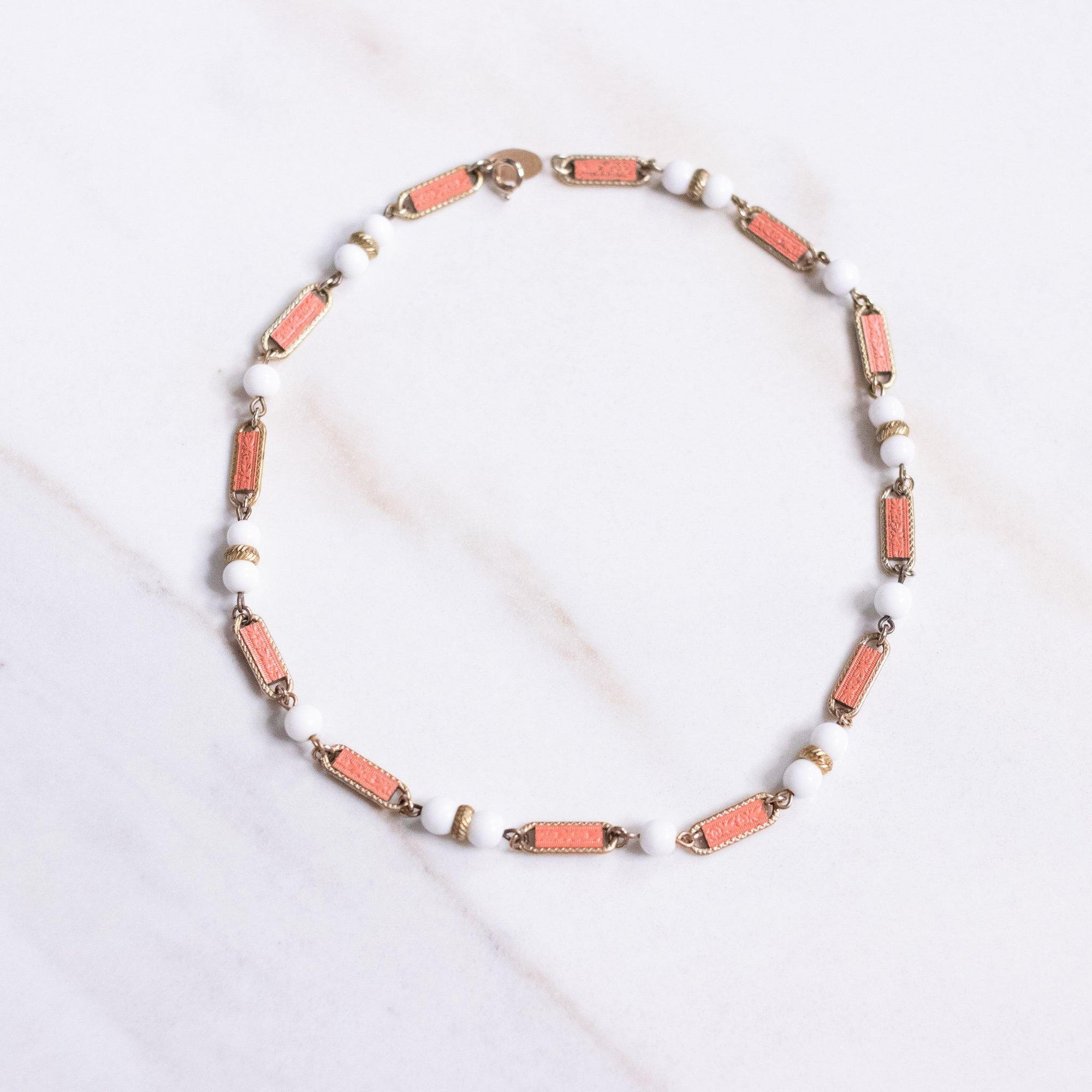 Vintage Les Bernard Victorian Revival Milk Glass and Bookchain Style Necklace by Les Bernard - Vintage Meet Modern Vintage Jewelry - Chicago, Illinois - #oldhollywoodglamour #vintagemeetmodern #designervintage #jewelrybox #antiquejewelry #vintagejewelry
