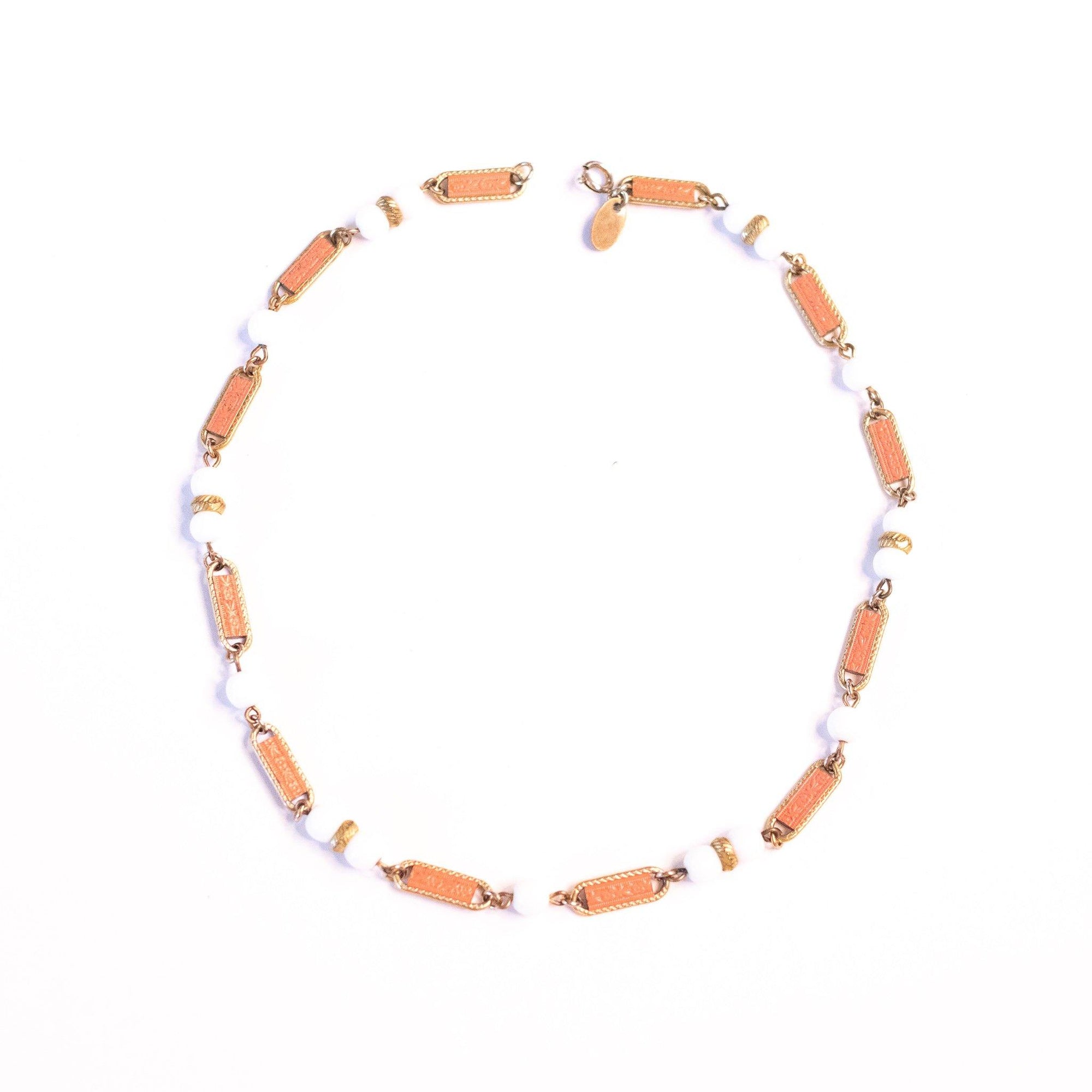 Vintage Les Bernard Victorian Revival Milk Glass and Bookchain Style Necklace by Les Bernard - Vintage Meet Modern Vintage Jewelry - Chicago, Illinois - #oldhollywoodglamour #vintagemeetmodern #designervintage #jewelrybox #antiquejewelry #vintagejewelry