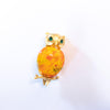 Vintage Mid Century Modern Owl Brooch with Orange Green Art Glass Cabochon Body and Emerald Crystal Eyes by Unsigned Beauty - Vintage Meet Modern Vintage Jewelry - Chicago, Illinois - #oldhollywoodglamour #vintagemeetmodern #designervintage #jewelrybox #antiquejewelry #vintagejewelry