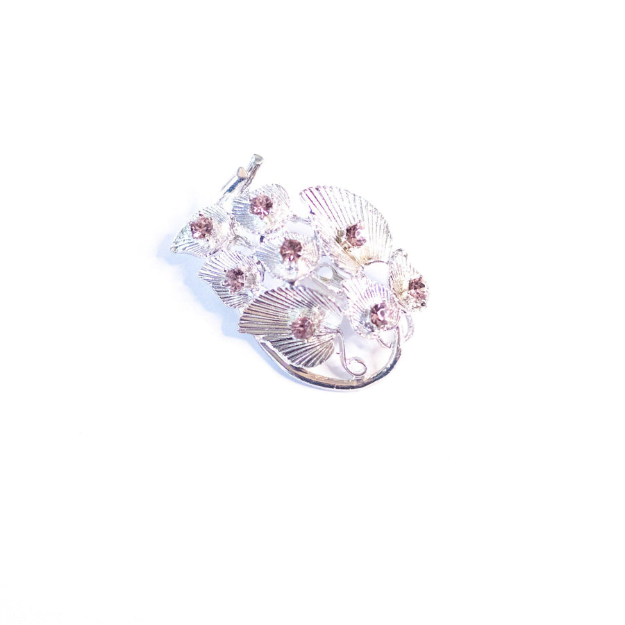 Vintage Mid Century Modern Silver Leaf Cluster Brooch with Lavender Rhinestones by Unsigned Beauty - Vintage Meet Modern Vintage Jewelry - Chicago, Illinois - #oldhollywoodglamour #vintagemeetmodern #designervintage #jewelrybox #antiquejewelry #vintagejewelry