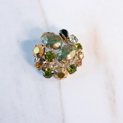 Vintage Regency Green Pearl and Gold Rhinestone Brooch by Regency - Vintage Meet Modern Vintage Jewelry - Chicago, Illinois - #oldhollywoodglamour #vintagemeetmodern #designervintage #jewelrybox #antiquejewelry #vintagejewelry