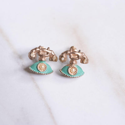 Vintage Retro Kitchy Turquoise Telephone Earrings by Unsigned Beauty - Vintage Meet Modern Vintage Jewelry - Chicago, Illinois - #oldhollywoodglamour #vintagemeetmodern #designervintage #jewelrybox #antiquejewelry #vintagejewelry