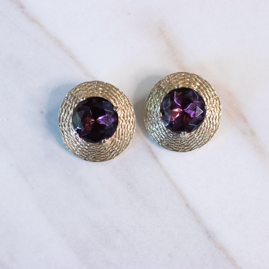 Vintage Royal Purple and Gold Statement Earrings by Hobe - Vintage Meet Modern Vintage Jewelry - Chicago, Illinois - #oldhollywoodglamour #vintagemeetmodern #designervintage #jewelrybox #antiquejewelry #vintagejewelry