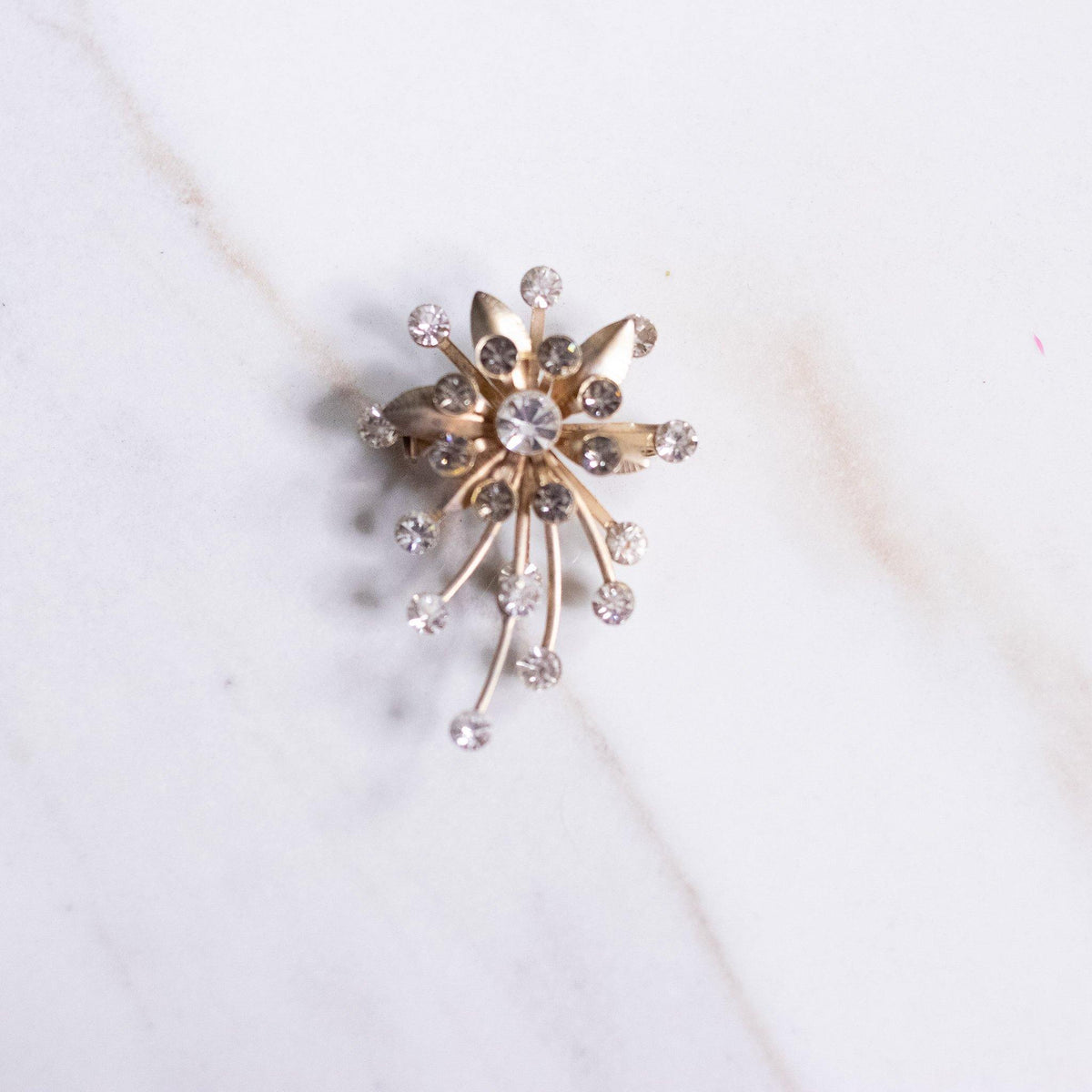 Vintage Smoke and Diamante Floral Spray Brooch