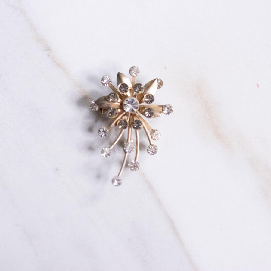 Vintage Smoke and Diamante Floral Spray Brooch by Unsigned Beauty - Vintage Meet Modern Vintage Jewelry - Chicago, Illinois - #oldhollywoodglamour #vintagemeetmodern #designervintage #jewelrybox #antiquejewelry #vintagejewelry