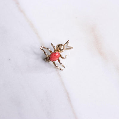 Vintage Spider Petite Scatter Pin with Coral Body by Unsigned Beauty - Vintage Meet Modern Vintage Jewelry - Chicago, Illinois - #oldhollywoodglamour #vintagemeetmodern #designervintage #jewelrybox #antiquejewelry #vintagejewelry