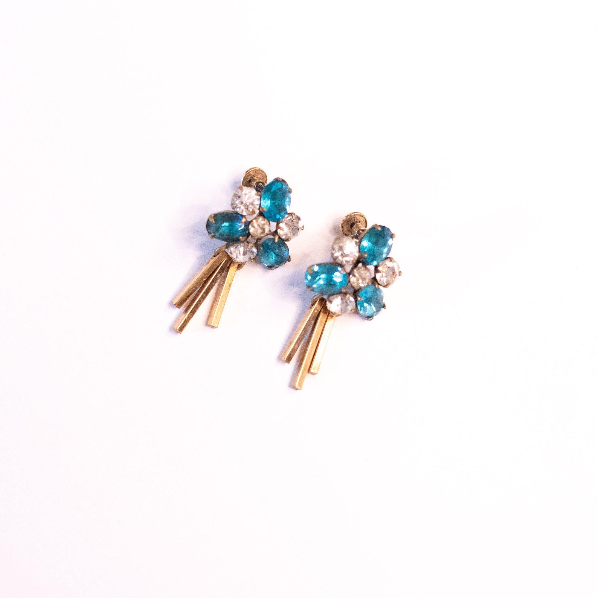 Vintage Van Dell Blue Rhinestone Statement Earrings by Van Dell - Vintage Meet Modern Vintage Jewelry - Chicago, Illinois - #oldhollywoodglamour #vintagemeetmodern #designervintage #jewelrybox #antiquejewelry #vintagejewelry