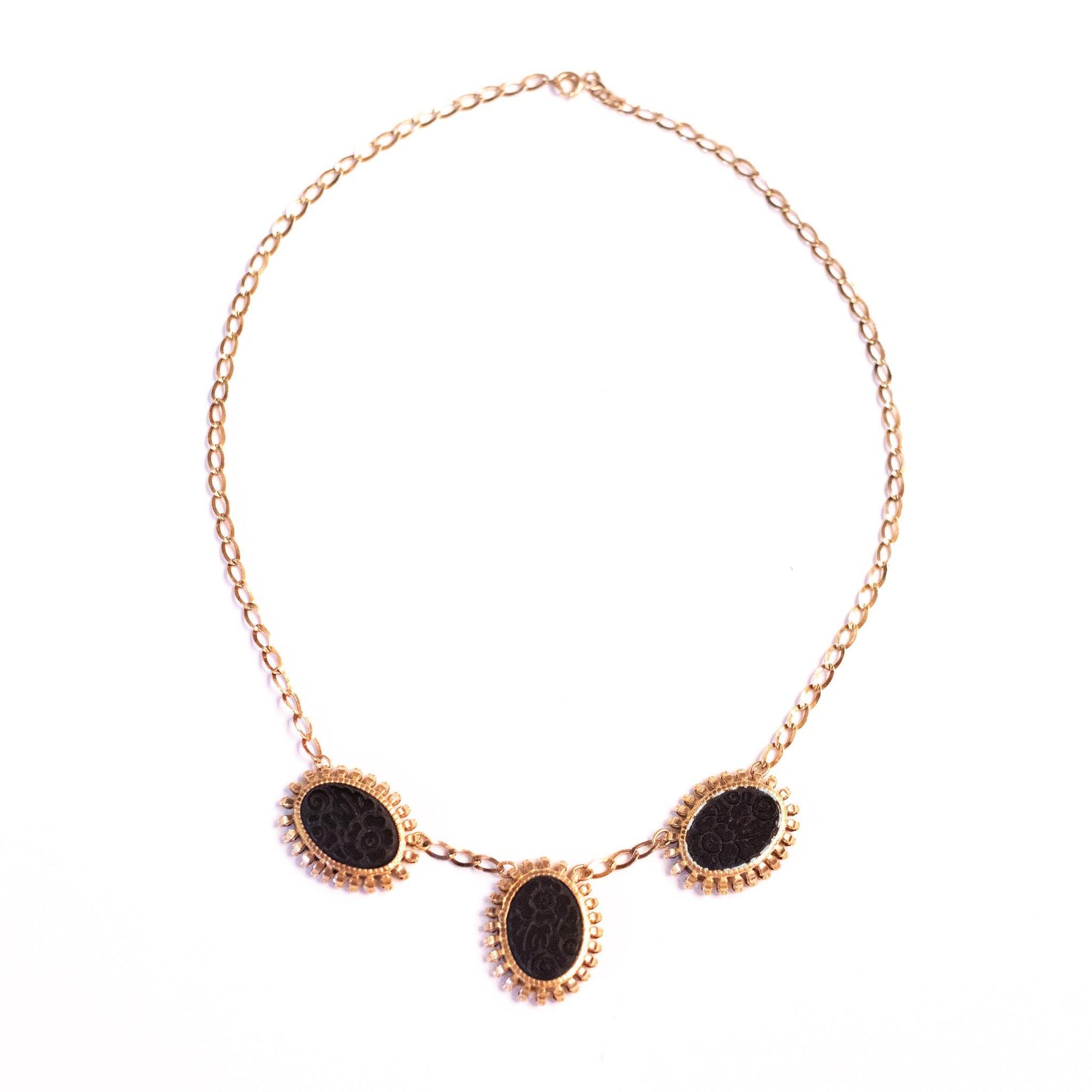 Vintage Victorian Era Etched Onyx Floral Necklace by L.B. Co. - Vintage Meet Modern Vintage Jewelry - Chicago, Illinois - #oldhollywoodglamour #vintagemeetmodern #designervintage #jewelrybox #antiquejewelry #vintagejewelry