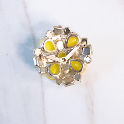 Vintage Yellow Moonglow Glass and Rhinestone Brooch by Unsigned Beauty - Vintage Meet Modern Vintage Jewelry - Chicago, Illinois - #oldhollywoodglamour #vintagemeetmodern #designervintage #jewelrybox #antiquejewelry #vintagejewelry