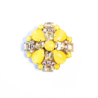 Vintage Yellow Moonglow Glass and Rhinestone Brooch by Unsigned Beauty - Vintage Meet Modern Vintage Jewelry - Chicago, Illinois - #oldhollywoodglamour #vintagemeetmodern #designervintage #jewelrybox #antiquejewelry #vintagejewelry