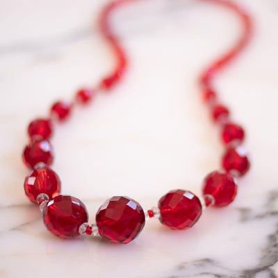 Vintage Art Deco Era Czech Red and Clear Cut Faceted Crystal Bead Necklace by Czech - Vintage Meet Modern Vintage Jewelry - Chicago, Illinois - #oldhollywoodglamour #vintagemeetmodern #designervintage #jewelrybox #antiquejewelry #vintagejewelry