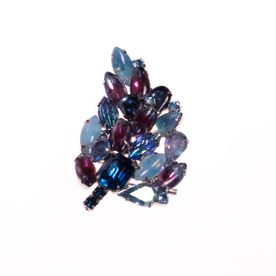 Vintage Blue and Rhinestone Leaf Brooch by Unsigned Beauty - Vintage Meet Modern Vintage Jewelry - Chicago, Illinois - #oldhollywoodglamour #vintagemeetmodern #designervintage #jewelrybox #antiquejewelry #vintagejewelry