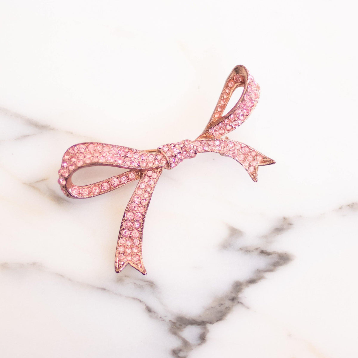 Vintage KJL Pink Rhinestone Ribbon Bow Brooch