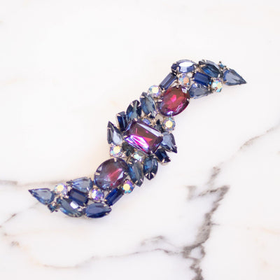 Vintage Juliana Large East West Style Blue and Purple Rhinestone Statement Brooch by Vintage Meet Modern - Vintage Meet Modern Vintage Jewelry - Chicago, Illinois - #oldhollywoodglamour #vintagemeetmodern #designervintage #jewelrybox #antiquejewelry #vintagejewelry