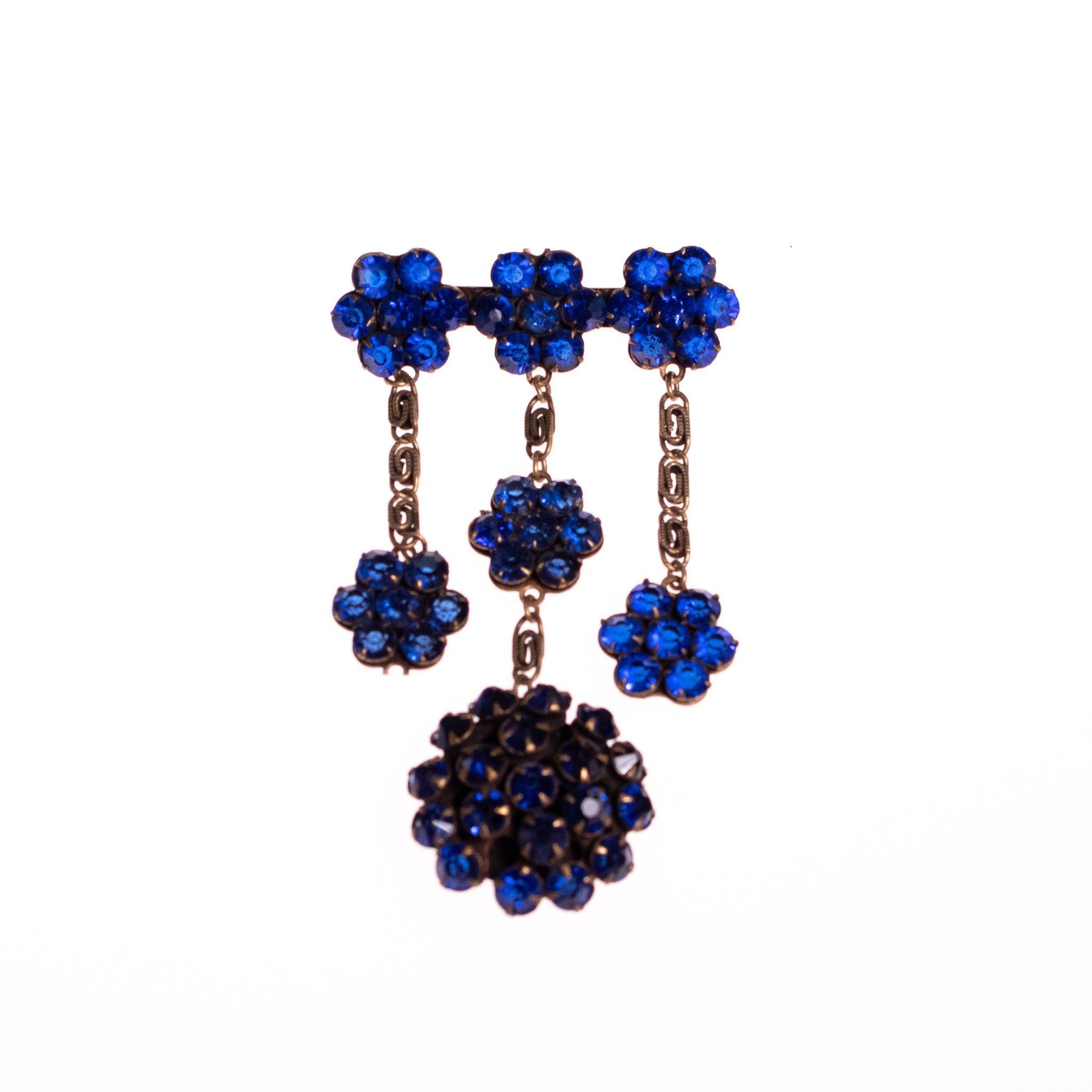 Vintage 1930s Czech Sapphire Blue Crystal Dangle Brooch by Czech - Vintage Meet Modern Vintage Jewelry - Chicago, Illinois - #oldhollywoodglamour #vintagemeetmodern #designervintage #jewelrybox #antiquejewelry #vintagejewelry