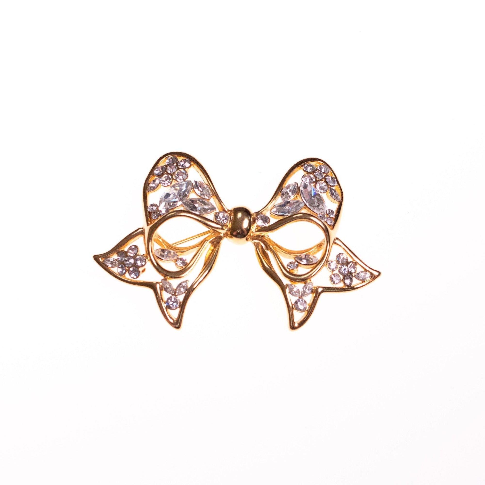 Vintage Nolan Miller Gold Bow with Rhinestones Brooch by Nolan Miller - Vintage Meet Modern Vintage Jewelry - Chicago, Illinois - #oldhollywoodglamour #vintagemeetmodern #designervintage #jewelrybox #antiquejewelry #vintagejewelry