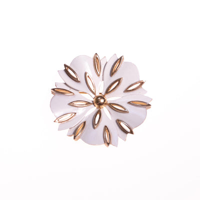 Vintage Crown Trifari White and Gold Flower Brooch by Crown Trifari - Vintage Meet Modern Vintage Jewelry - Chicago, Illinois - #oldhollywoodglamour #vintagemeetmodern #designervintage #jewelrybox #antiquejewelry #vintagejewelry