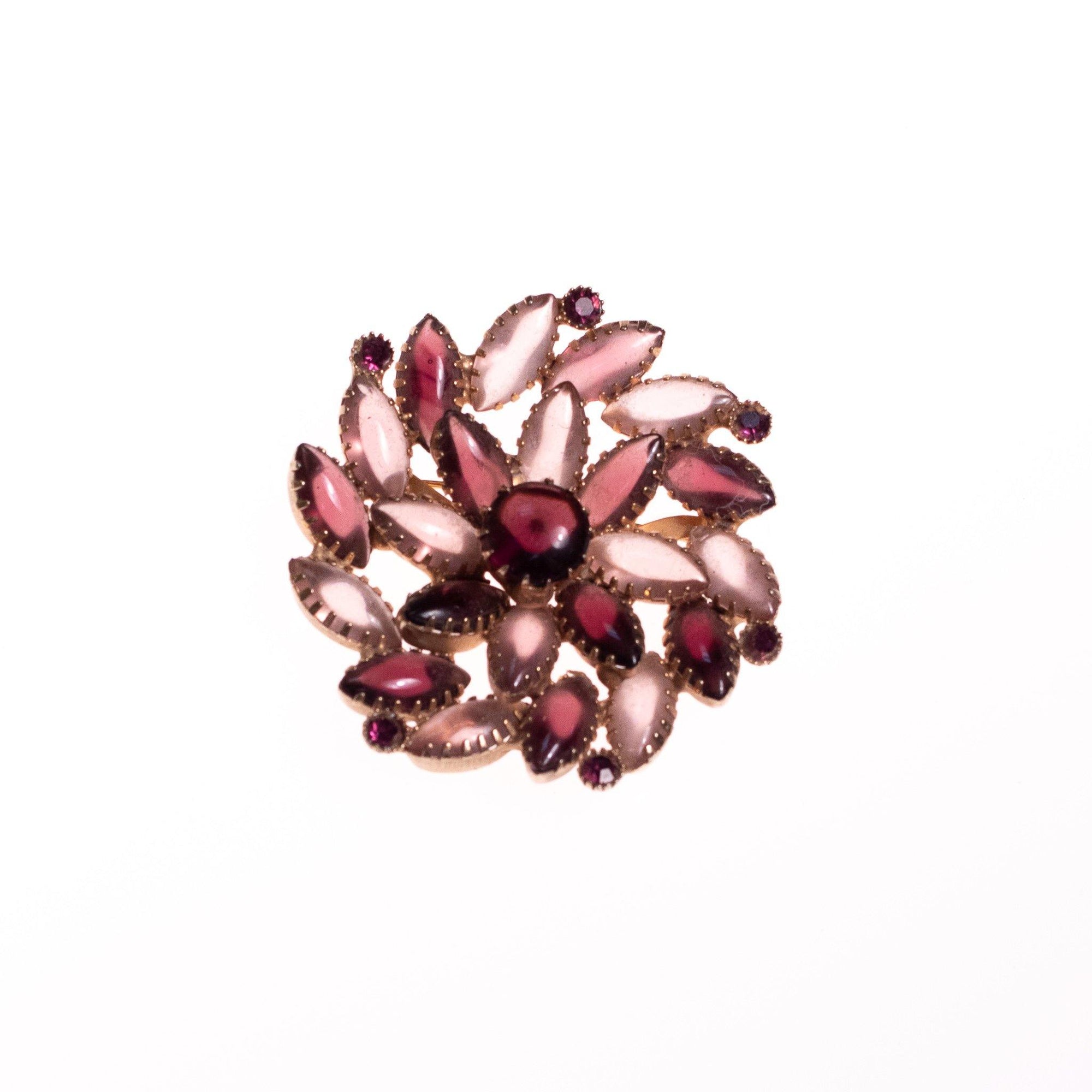 Vintage Shades of Purple Rhinestone Pinwheel Brooch by Unsigned Beauty - Vintage Meet Modern Vintage Jewelry - Chicago, Illinois - #oldhollywoodglamour #vintagemeetmodern #designervintage #jewelrybox #antiquejewelry #vintagejewelry