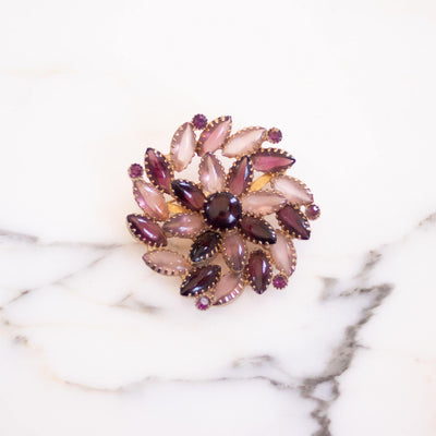Vintage Shades of Purple Rhinestone Pinwheel Brooch by Unsigned Beauty - Vintage Meet Modern Vintage Jewelry - Chicago, Illinois - #oldhollywoodglamour #vintagemeetmodern #designervintage #jewelrybox #antiquejewelry #vintagejewelry