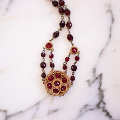 Vintage 1930s Czech Garnet Red Crystal Lavalier Necklace by Czech - Vintage Meet Modern Vintage Jewelry - Chicago, Illinois - #oldhollywoodglamour #vintagemeetmodern #designervintage #jewelrybox #antiquejewelry #vintagejewelry