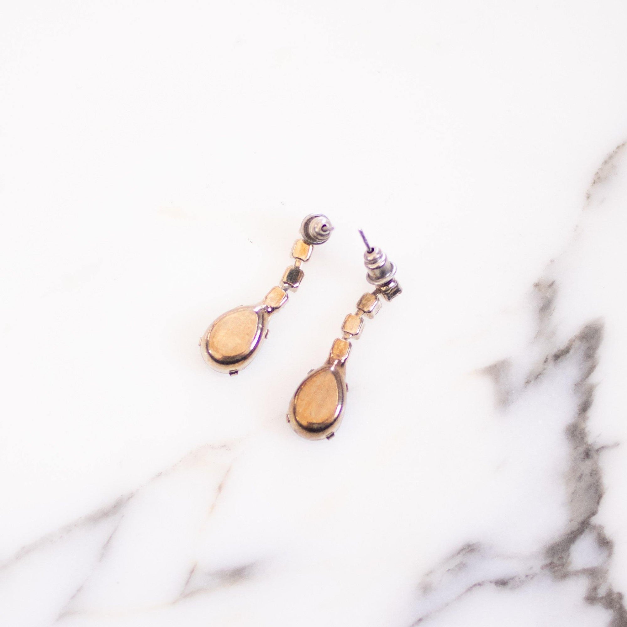 Vintage Light Blue and Diamante Rhinestone Dangling Drop Style Earrings by Unsigned Beauties - Vintage Meet Modern Vintage Jewelry - Chicago, Illinois - #oldhollywoodglamour #vintagemeetmodern #designervintage #jewelrybox #antiquejewelry #vintagejewelry