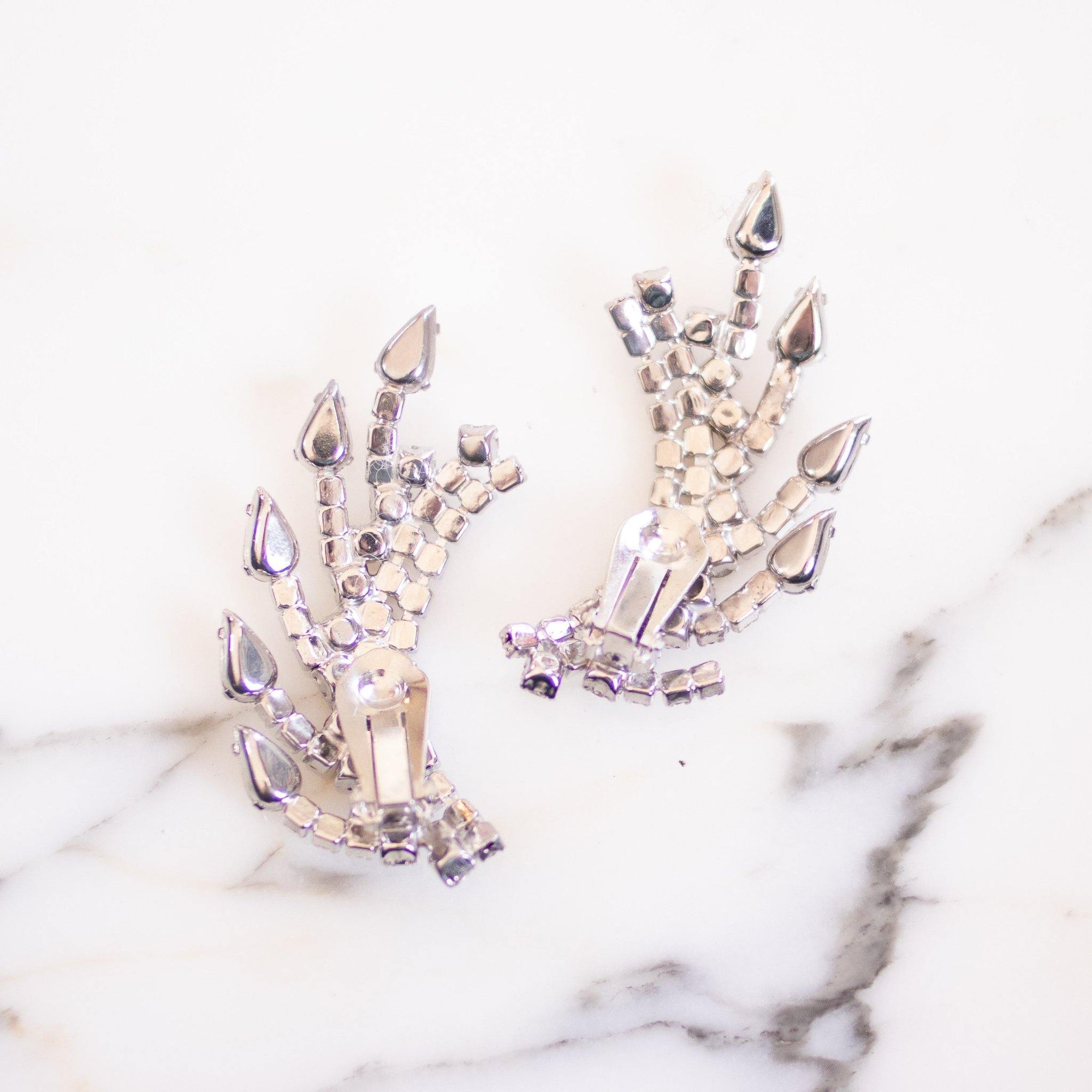 Vintage Art Deco 1950s Rhinestone Ear Crawler Statement Earrings by Unsigned Beauties - Vintage Meet Modern Vintage Jewelry - Chicago, Illinois - #oldhollywoodglamour #vintagemeetmodern #designervintage #jewelrybox #antiquejewelry #vintagejewelry