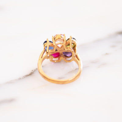 Vintage Colorful Gemstone Flower Statement Ring by Unsigned Beauty - Vintage Meet Modern Vintage Jewelry - Chicago, Illinois - #oldhollywoodglamour #vintagemeetmodern #designervintage #jewelrybox #antiquejewelry #vintagejewelry