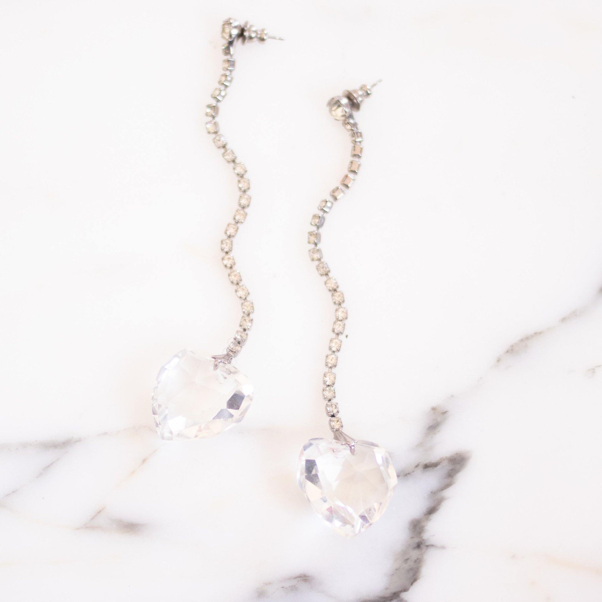 Vintage Rhinestone and Crystal Heart Shoulder Duster Statement Earrings by Unsigned Beauty - Vintage Meet Modern Vintage Jewelry - Chicago, Illinois - #oldhollywoodglamour #vintagemeetmodern #designervintage #jewelrybox #antiquejewelry #vintagejewelry