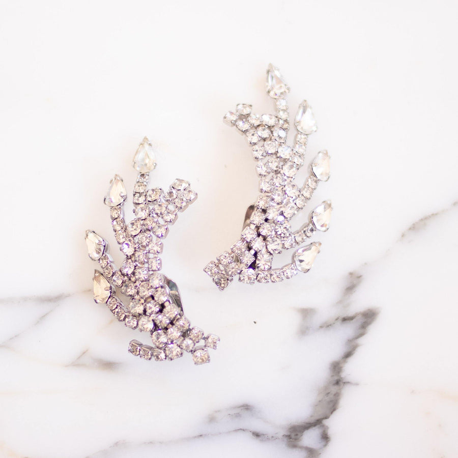 Vintage Art Deco 1950s Rhinestone Ear Crawler Statement Earrings by Unsigned Beauties - Vintage Meet Modern Vintage Jewelry - Chicago, Illinois - #oldhollywoodglamour #vintagemeetmodern #designervintage #jewelrybox #antiquejewelry #vintagejewelry