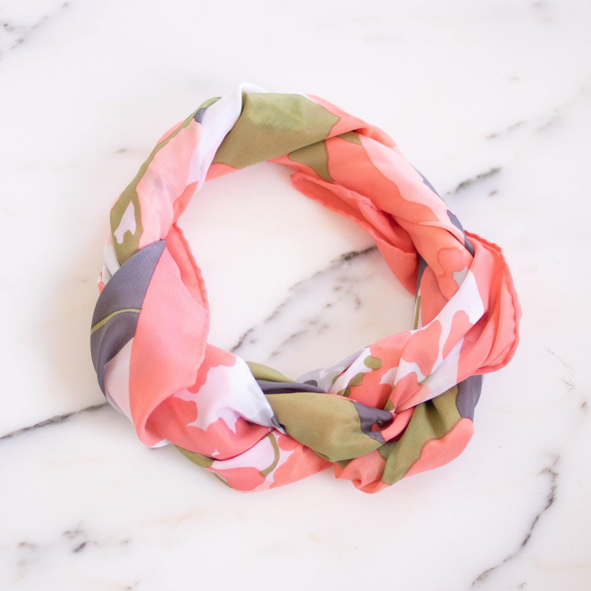 Vintage Coral with Pink, Coral, Taupe and Green Abstract Floral Pattern Scarf