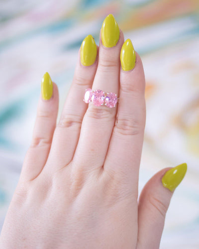 Vintage Pink Oval CZ Three Stone Ring by Sterling Silver - Vintage Meet Modern Vintage Jewelry - Chicago, Illinois - #oldhollywoodglamour #vintagemeetmodern #designervintage #jewelrybox #antiquejewelry #vintagejewelry