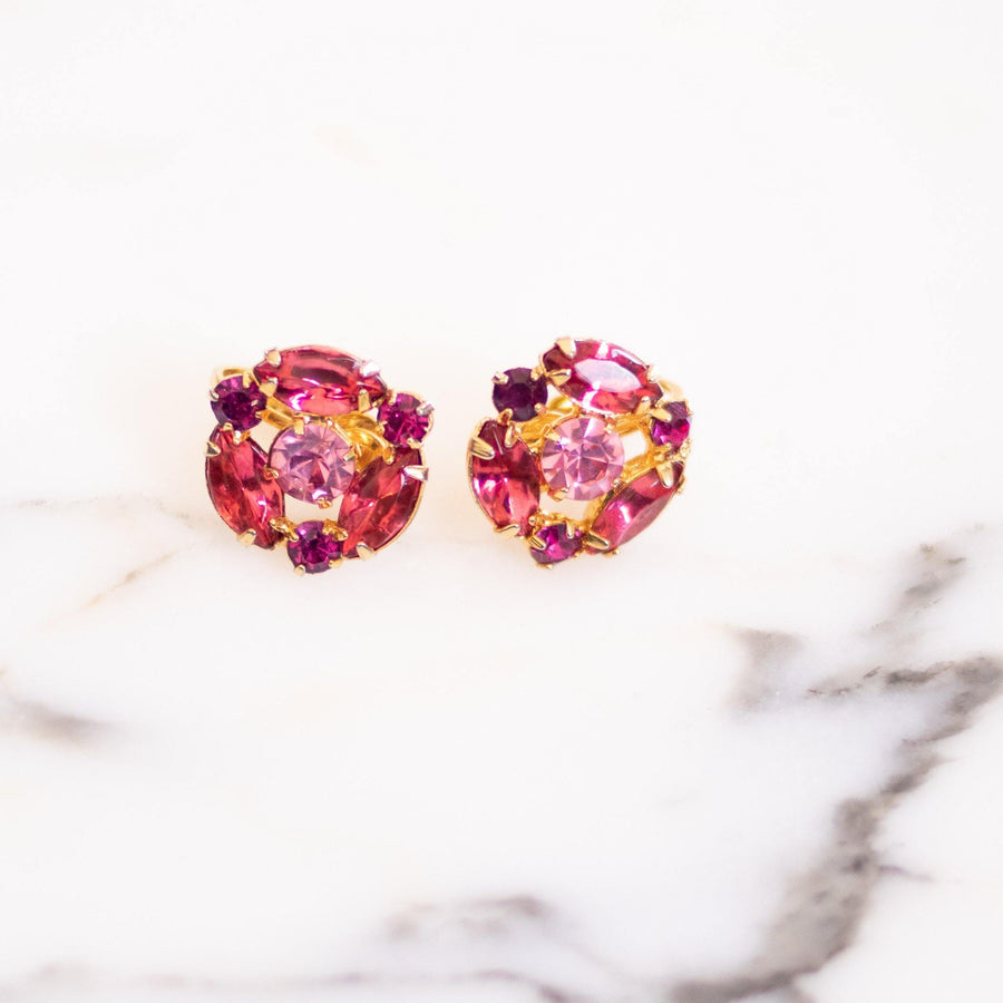 Vintage Light and Dark Pink Rhinestone Earrings by Vintage Meet Modern - Vintage Meet Modern Vintage Jewelry - Chicago, Illinois - #oldhollywoodglamour #vintagemeetmodern #designervintage #jewelrybox #antiquejewelry #vintagejewelry