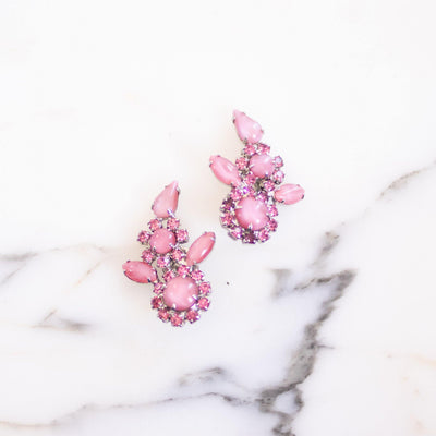 Vintage Pink Rhinestone Statement Earrings by Unsigned Beauty - Vintage Meet Modern Vintage Jewelry - Chicago, Illinois - #oldhollywoodglamour #vintagemeetmodern #designervintage #jewelrybox #antiquejewelry #vintagejewelry