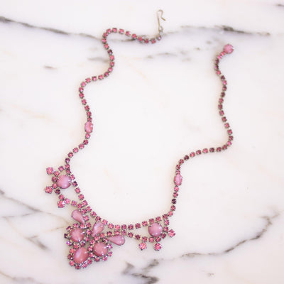 Vintage Pink Rhinestone Statement Necklace by Unsigned Beauty - Vintage Meet Modern Vintage Jewelry - Chicago, Illinois - #oldhollywoodglamour #vintagemeetmodern #designervintage #jewelrybox #antiquejewelry #vintagejewelry