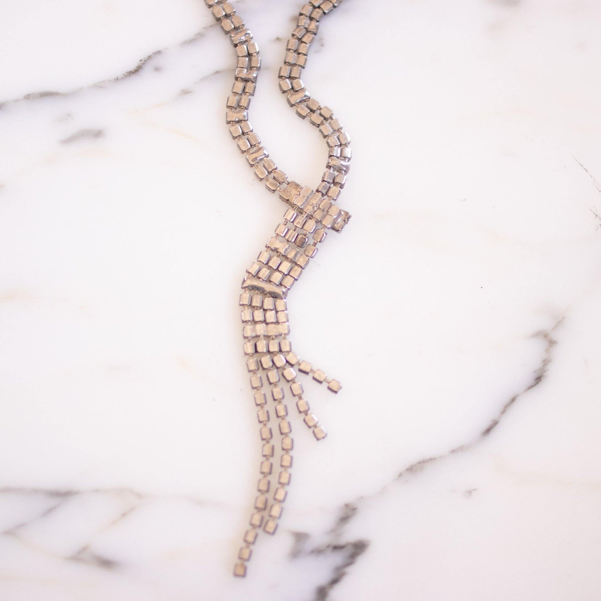 Vintage Art Deco Style Rhinestone "Y" Style Tassel Necklace by Unsigned Beauty - Vintage Meet Modern Vintage Jewelry - Chicago, Illinois - #oldhollywoodglamour #vintagemeetmodern #designervintage #jewelrybox #antiquejewelry #vintagejewelry