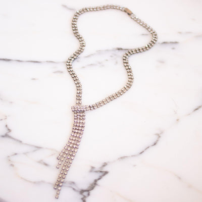 Vintage Art Deco Style Rhinestone "Y" Style Tassel Necklace by Unsigned Beauty - Vintage Meet Modern Vintage Jewelry - Chicago, Illinois - #oldhollywoodglamour #vintagemeetmodern #designervintage #jewelrybox #antiquejewelry #vintagejewelry