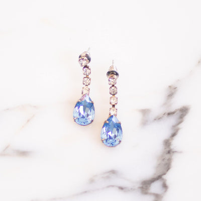 Vintage Light Blue and Diamante Rhinestone Dangling Drop Style Earrings by Unsigned Beauties - Vintage Meet Modern Vintage Jewelry - Chicago, Illinois - #oldhollywoodglamour #vintagemeetmodern #designervintage #jewelrybox #antiquejewelry #vintagejewelry