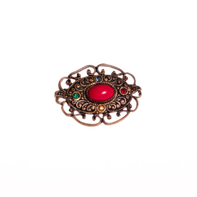 Vintage Czech Brooch with Red Cabochon and Royal Colored Rhinestones by Czech - Vintage Meet Modern Vintage Jewelry - Chicago, Illinois - #oldhollywoodglamour #vintagemeetmodern #designervintage #jewelrybox #antiquejewelry #vintagejewelry