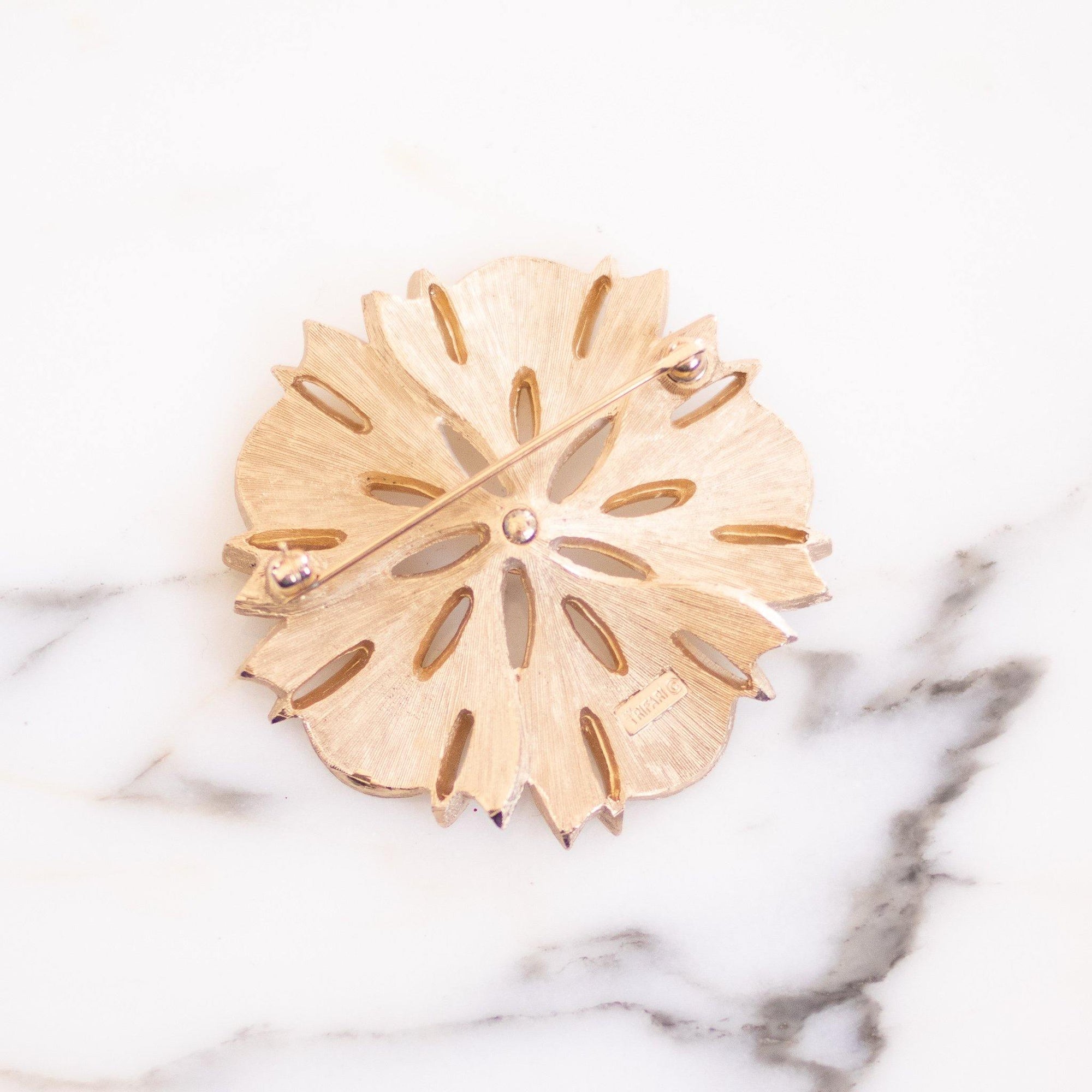 Vintage Crown Trifari White and Gold Flower Brooch by Crown Trifari - Vintage Meet Modern Vintage Jewelry - Chicago, Illinois - #oldhollywoodglamour #vintagemeetmodern #designervintage #jewelrybox #antiquejewelry #vintagejewelry
