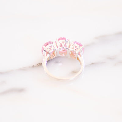 Vintage Pink Oval CZ Three Stone Ring by Sterling Silver - Vintage Meet Modern Vintage Jewelry - Chicago, Illinois - #oldhollywoodglamour #vintagemeetmodern #designervintage #jewelrybox #antiquejewelry #vintagejewelry